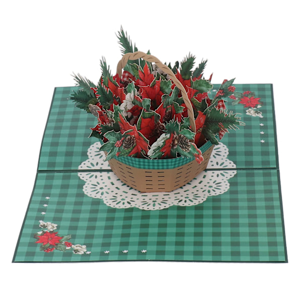 3D Jul-kort Blomkorg Utsökta Detaljer Popup Gratulationskort med Kuvert för Presentteman Fester