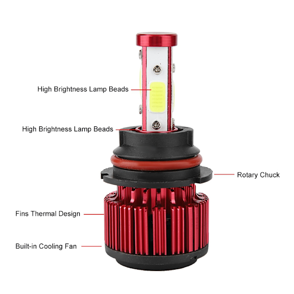 1 Par X6-COB Bil LED Hovedlys H4 H7 H11 H13 5202 9004 9005 9006 9007 9012 Hovedlampe (9004)