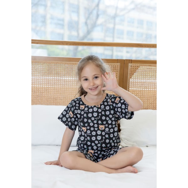 Pyjamas för småbarn, pojkar och flickor, blommig björn, korta set, L