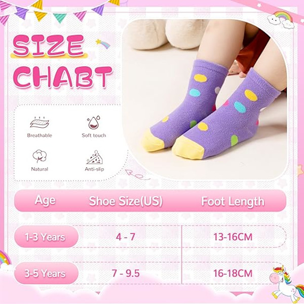 Babyflickor Gripsockor Barn Anti-Halk Toddler Spädbarn Halksäkra Bomullsstrumpor 12 Par B 3-5T