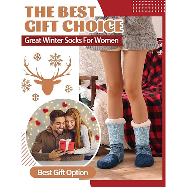 Dames Slippersokker Antislip Fuzzy Fluffy Tyk Varme Hytte Cozy Comfy Blød Fleece Hjem Greb Sokker Blue