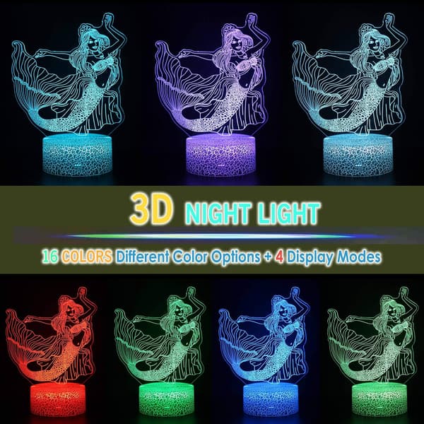 Havfrue 3D Illusjon LED Rom Bord Dekor Lampe Sjø-Jomfru Natt