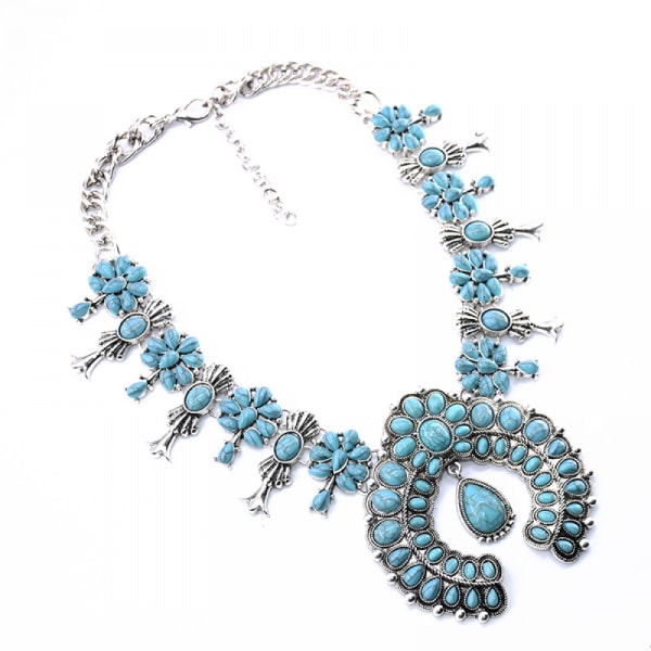 Halsband för kvinnor, Boho turkos blomma hänge kläder Acc