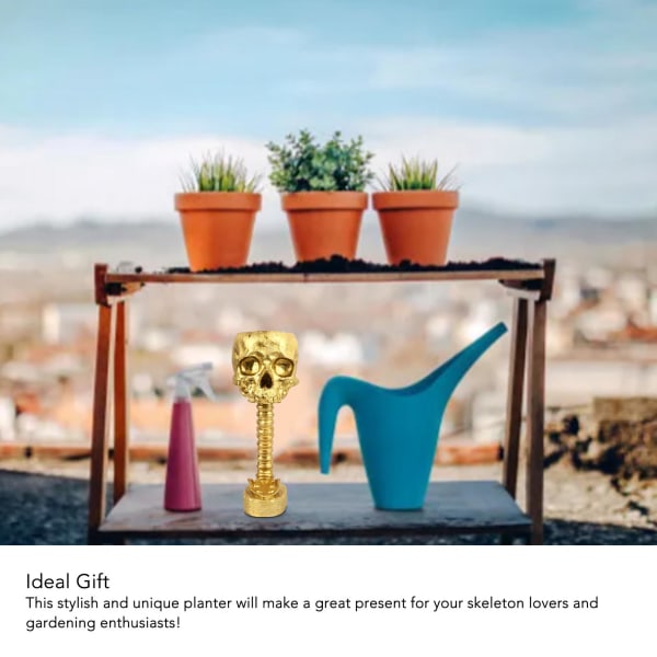 Kranium Planter Rygsøjle Stativ Sæt Innovativt Utsøgt Dekorativt Håndmalet Resin Skelet Blomsterpotte til Hjem Have Gold