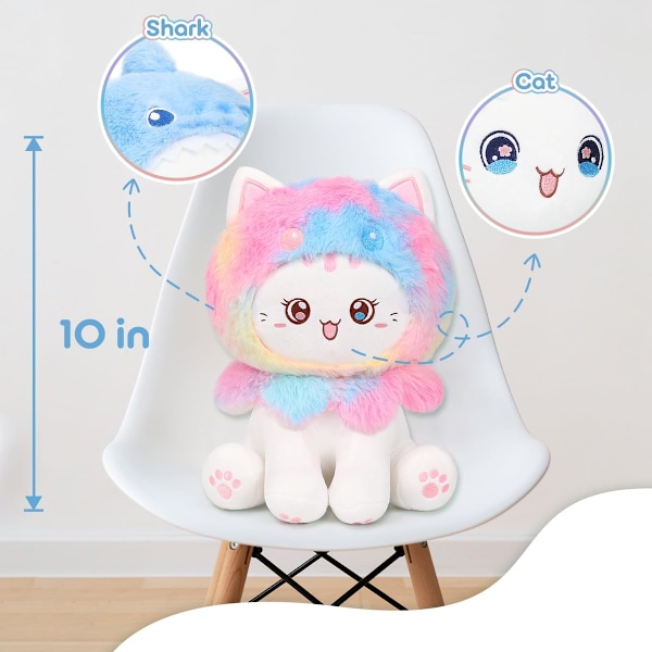 Söt Jordgubbs-Katt Plyschleksak 10\" Kawaii Kattunge Fylld Djur, Katt Jordgubbe Plushie Kudde Present till Barn Strawberry Cat