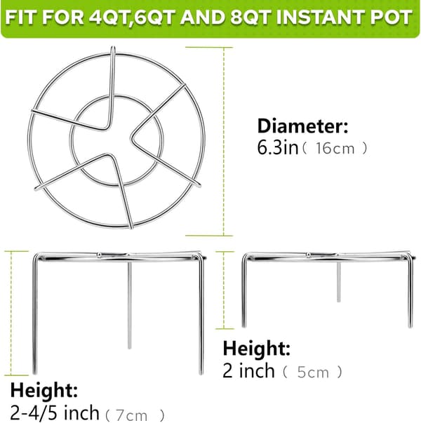 2-pakning 6,3 tommer runde dampstativ i 304 rustfritt stål for 3Qt 6Qt multikoker 6.3in