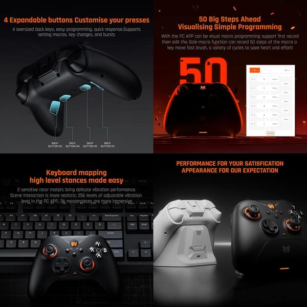 PC-kontroller, BIGBIG WON Gale trådlösa kontroller, rörelsesiktning, Hall-trigger, 4 anpassade knappar, PC-app-spelkontroller för Switch/PC/iOS/Android Black