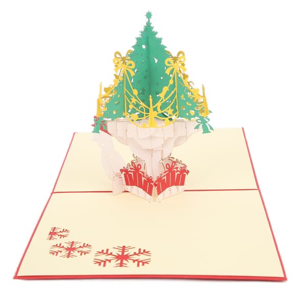 3D-julkort med snögubbe på julgran