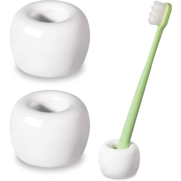 Slank Mini Keramik Tandbørsteholder Stativ til Badeværelse Forfængelighed Bordplader, Hvid, 2 Pak 2White