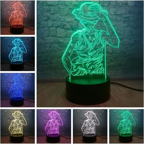 Anime Luffy Hero 3D LED Natlampe Monkey D. Luffy Bordlampe