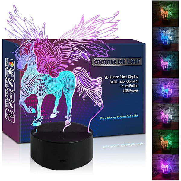 Enhörning LED 3D Illusionslampa USB Optisk Lampa Nattlampa Festivalpresent Födelsedagspresent för Liten Baby Pojke Flicka Flickvän