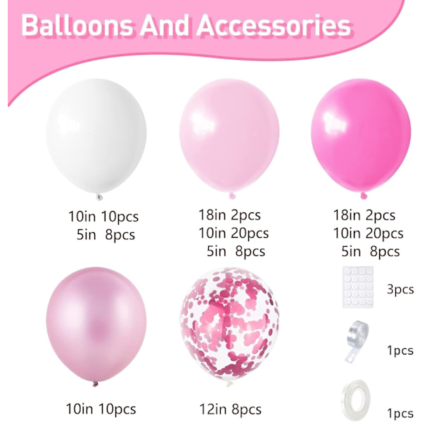 Pink Ballonbue Guirlande Kit - 5 12 18 Tommer Balloner Forskellige Størrelser DIY Dekorationssæt Perfekt til Fødselsdag Bryllup og Begivenheder Pink