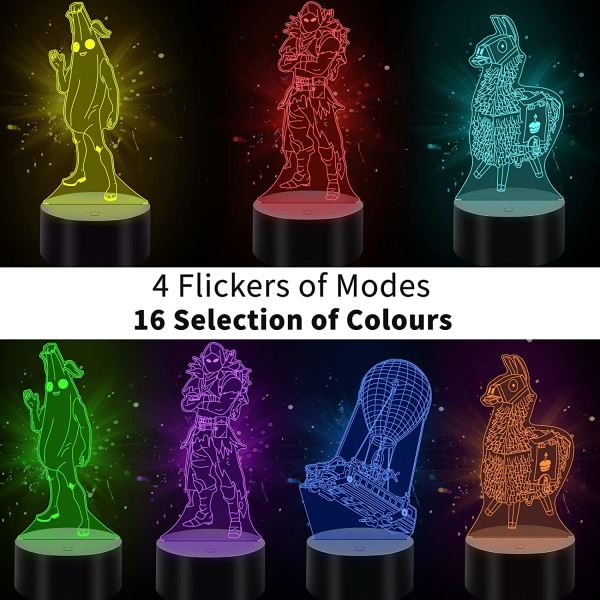 3D-illusionsspelserie nattlampa - 4 mönster, 16 färger, fjärrkontroll & smart touch, jul- och födelsedagspresenter för barn/pojkar