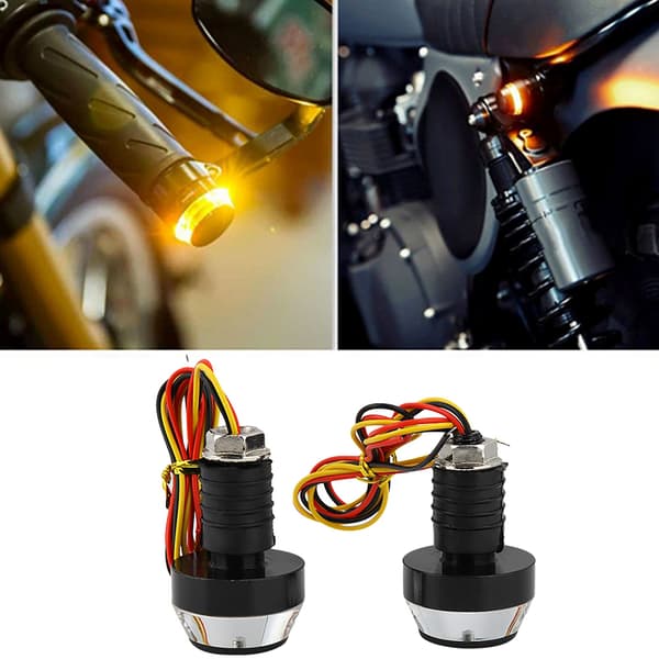 DC12V Motorsykkel LED Blinklys Lampe Grip Bar End Plugg Styrelys Hvit  Gul