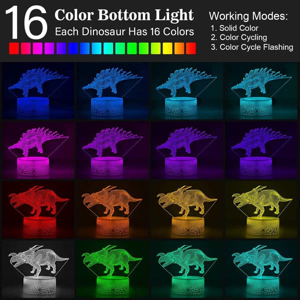 3D Dinosaur Natlampe, 3D Illusionslampe Natlys 4-Patte