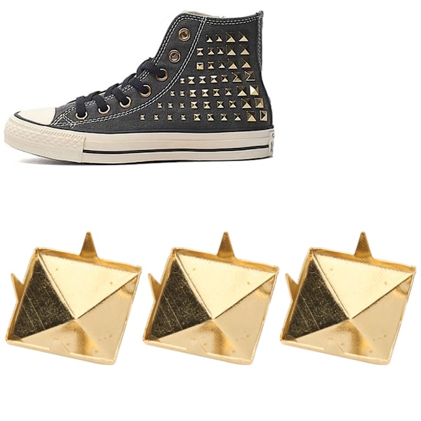 100 st fyrkantiga pyramidpunknitar 4 klor metallnitar för armband kläder skor handväska guld 12 mm