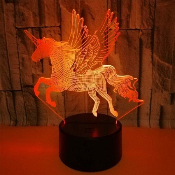 Unicorn 3D nattlampa för barn, Illusion Lamp Touch Bord D