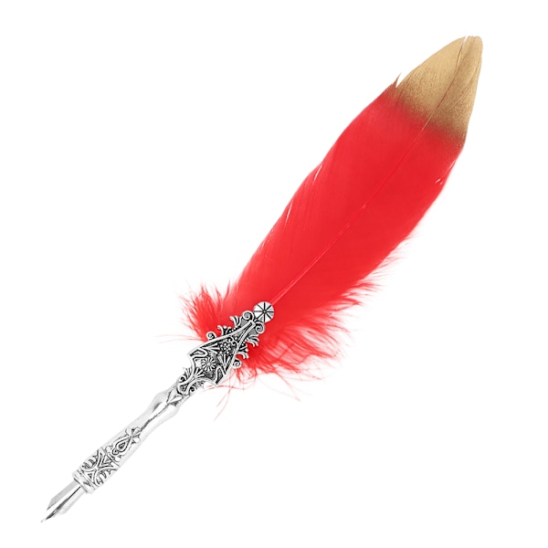 Europæisk Retro Fjer Dip Pen Legering Nibs Kalligrafi Skrivepen Gave (Rød)