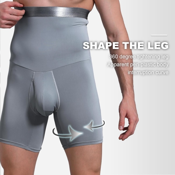 Män Tummy Control Shorts Hög Midja Underkläder Slimming Shapewear Body Shaper Ben Boxer Briefs Grey L