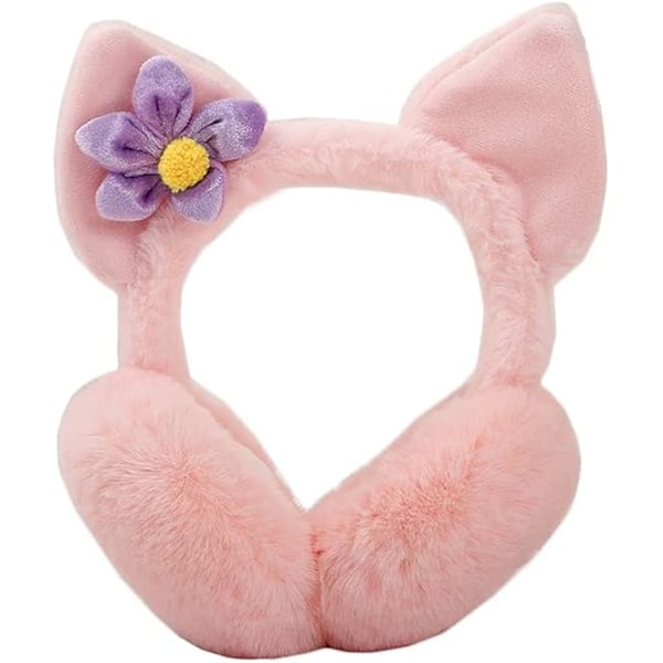 Vinteröronmuffar för barn, plysch, varma, söta rävöron, öronvärmare, öronklaffar, söt tecknad öronmuff för pojkar, flickor, bebisar, småbarn Pink