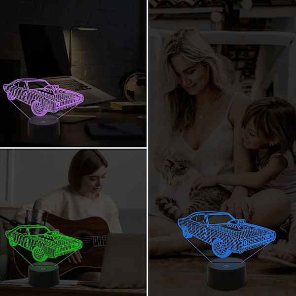 Gaver til bilentusiaster, Kult muskelbil LED nattlys for barnerom, 16 fargeendrende fjernkontroll bursdag jul fantastisk gaveidé for menn