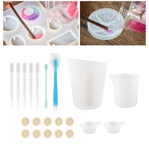 Silikoninen mittakuppisarja, lasta, sormensuojat, pipetti, epoksihartsi, sekoitustyökalusarja askarteluun Blue 21pcs