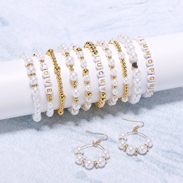Julklappspärlor för armbandssmyckeset DIY pärlor för smyckestillverkningssats för vuxna berlocker för armbandssnöre kristallpärlor för armband White