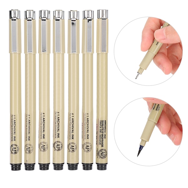 Fineliner Pen Set Vattentät Bleksäker Svart Linje Ritning Konst Serieteckning Skiss Penna 7 st