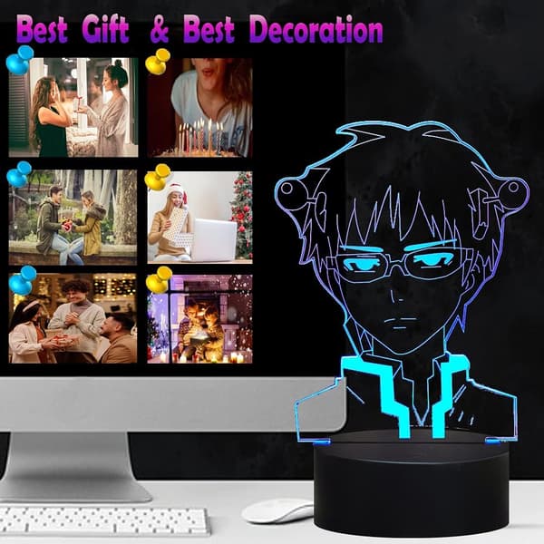 Saiki K Led Anime Lampe 3D Illusjon Nattlys 16 Farger Tab