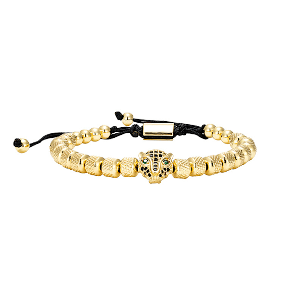 Klassisk Håndlavet Flettet Armbånd Hip Hop Mænd Pave CZ Leopard Hoved Romertal Armbånd Rustfrit Stål Smykker til Mænd Gold