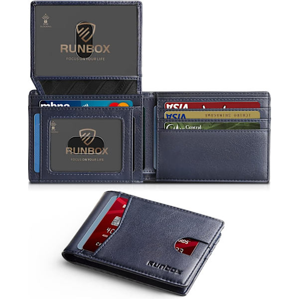 Herre Wallets Slim Rfid Læder 2 ID Vindue Med Gaveæske Classic blue