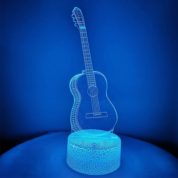3D Illuusio Yövalo Lamppu Kitara - Kitara 3D Illuusio Lamppu 16 Väriä Vaihtuva 3D Led Yövalo Kosketuslamput (Musta)