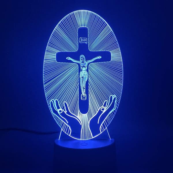 3D Jesus Gud Nattljus Fjärrkontroll Ström Touch Bord De