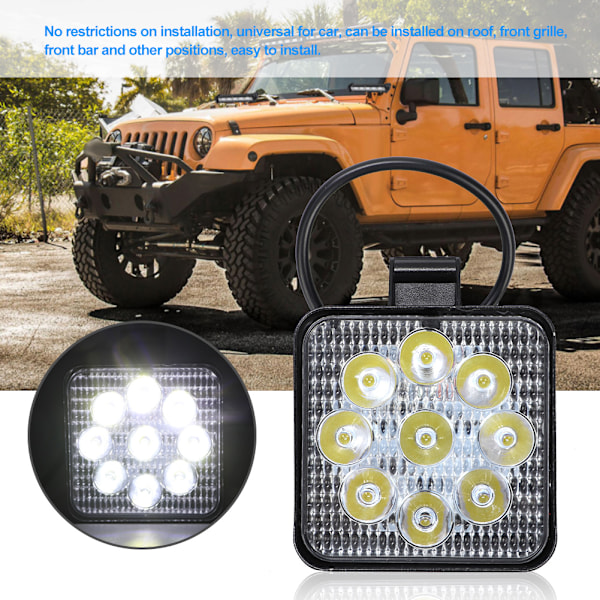 27W 9LED Kvadratisk Mini Arbeidslys Ekstra Lampe Bil Motorsykkel Modifikasjon Frontlys Svart