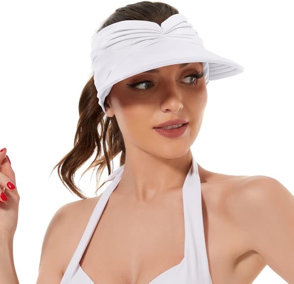 Solhatte til kvinder UV-beskyttelse Solskygge Bredskygget Sommerhatte med hestehale White Bule