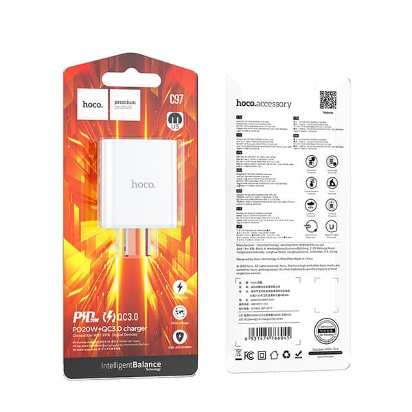 hoco. C97 ny PD20W+QC3.0 oplader til iPhone13 mobiltelefon