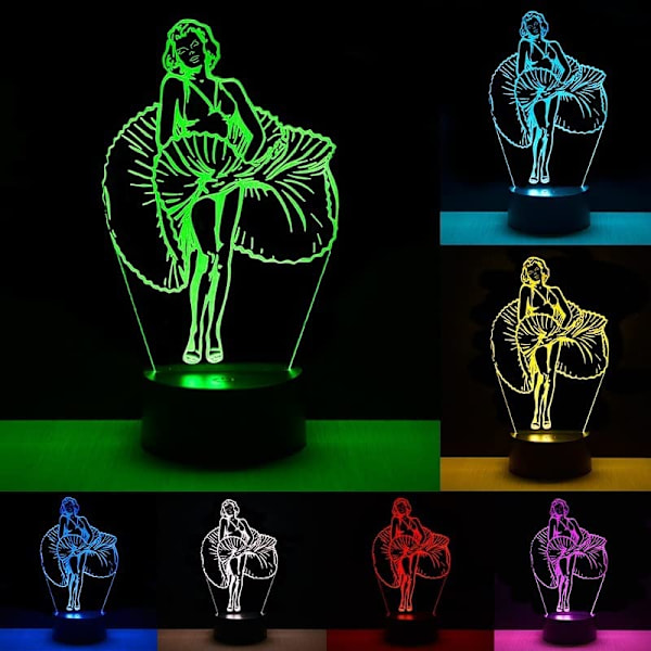 Marilyn Monroe lampa 3D Illusion Nattljus, Fjärrkontroll T