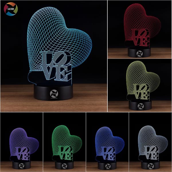 3D Optisk Illusjon Nattlys - 7 LED Fargeskiftende Lampe