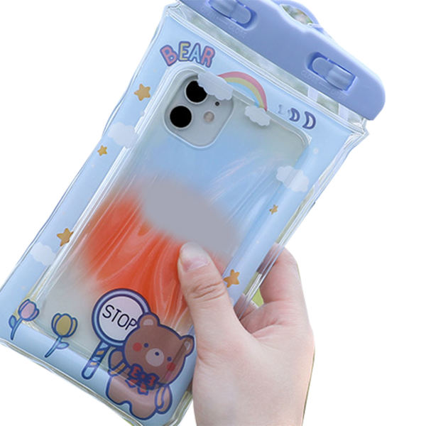 Vanntett telefonpose Tegneserie Søt følsom berøring Transparent telefonpose med snor for drifting svømming dykking Blue Brown Bear