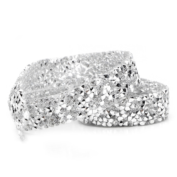 5 meter Rhinestone Crystal Mesh Kedja Banding Strykjärn på Applikation Bröllopsklänning Skor Trim (Silver)