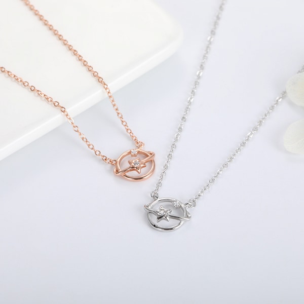Halsband i sterlingsilver, 16\" + 2\" (vitguld)