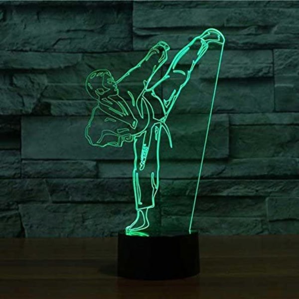 3D Gradient Karate Taekwondo Nattlampa Touch Switch 7 Färgbyte LED Bordlampa Akrylplatt ABS-bas USB-laddare Heminredning Leksak Födelsedag