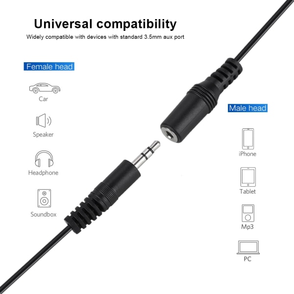 3,5 mm:n uros-naaras-audion jatkokaapeli Jack Aux-kaapeli älypuhelinkuulokkeille Stereo 5,0 m