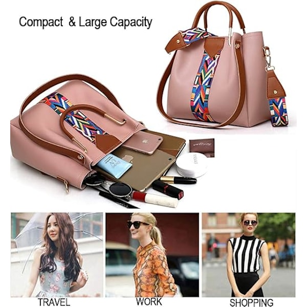 Dames håndtaske sæt 4 i 1 blød PU læder top håndtaske, tote taske, skuldertasker crossbody taske pung pung sæt Brown