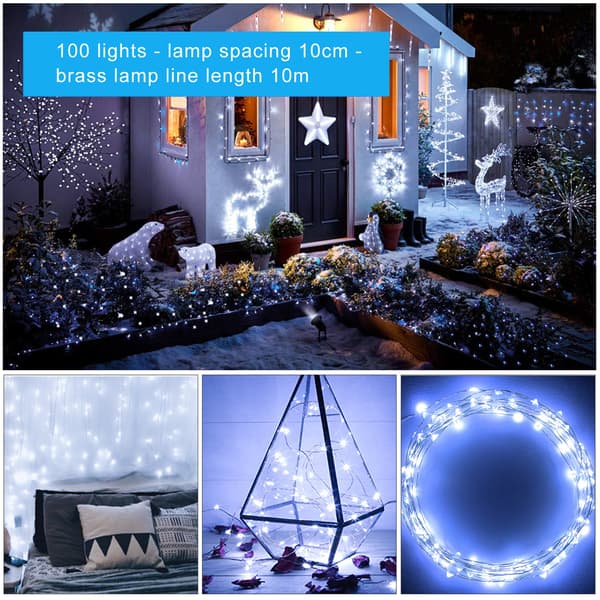 Solcelle lyslenke for utendørs bruk, 33 fot 100 LED solcelle fe lys Cold White