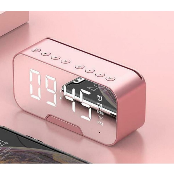 Multifunktionell väckarklocka spegel LED (rosa)