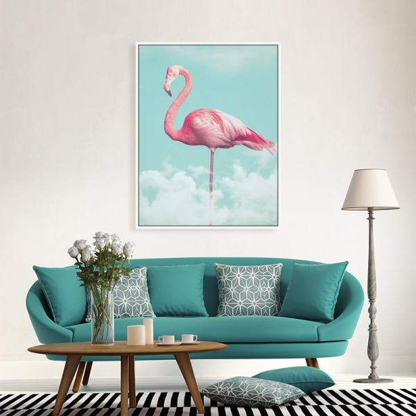 Konstnärliga blommor och Flamingos väggkonst Canvas Print affisch, enkel modekonst