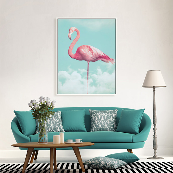 Konstnärliga blommor och flamingos väggkonst canvas tryck affisch, enkel modekonst