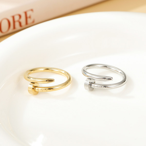 Nagelring 18K Gult Guld/Vitt Guld Ring Kärleksring För Kvinnor Födelsedag Julgåvor（Guld）