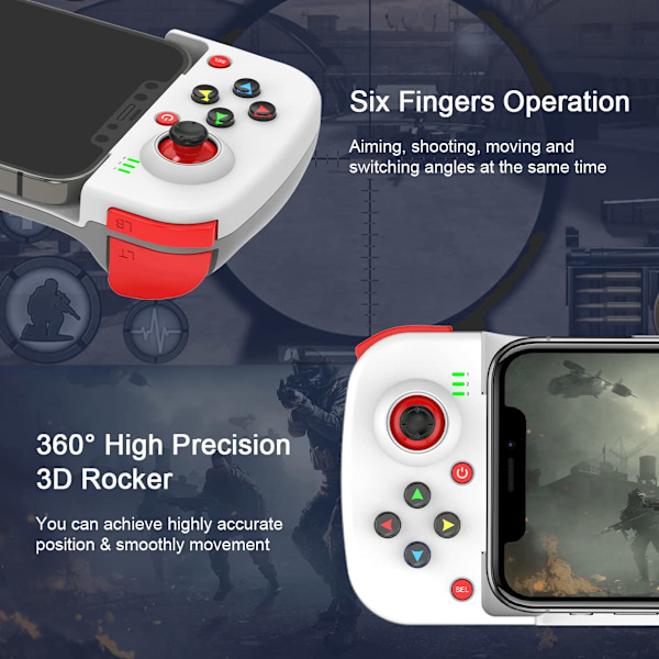 Bluetooth-kontroller för iPhone, Android, direkt spel, låg latens, telefonkontroller spelkontroll joystick för Galaxy S23 S22 S21 20 Ultra, iPhone 14 13 1 White